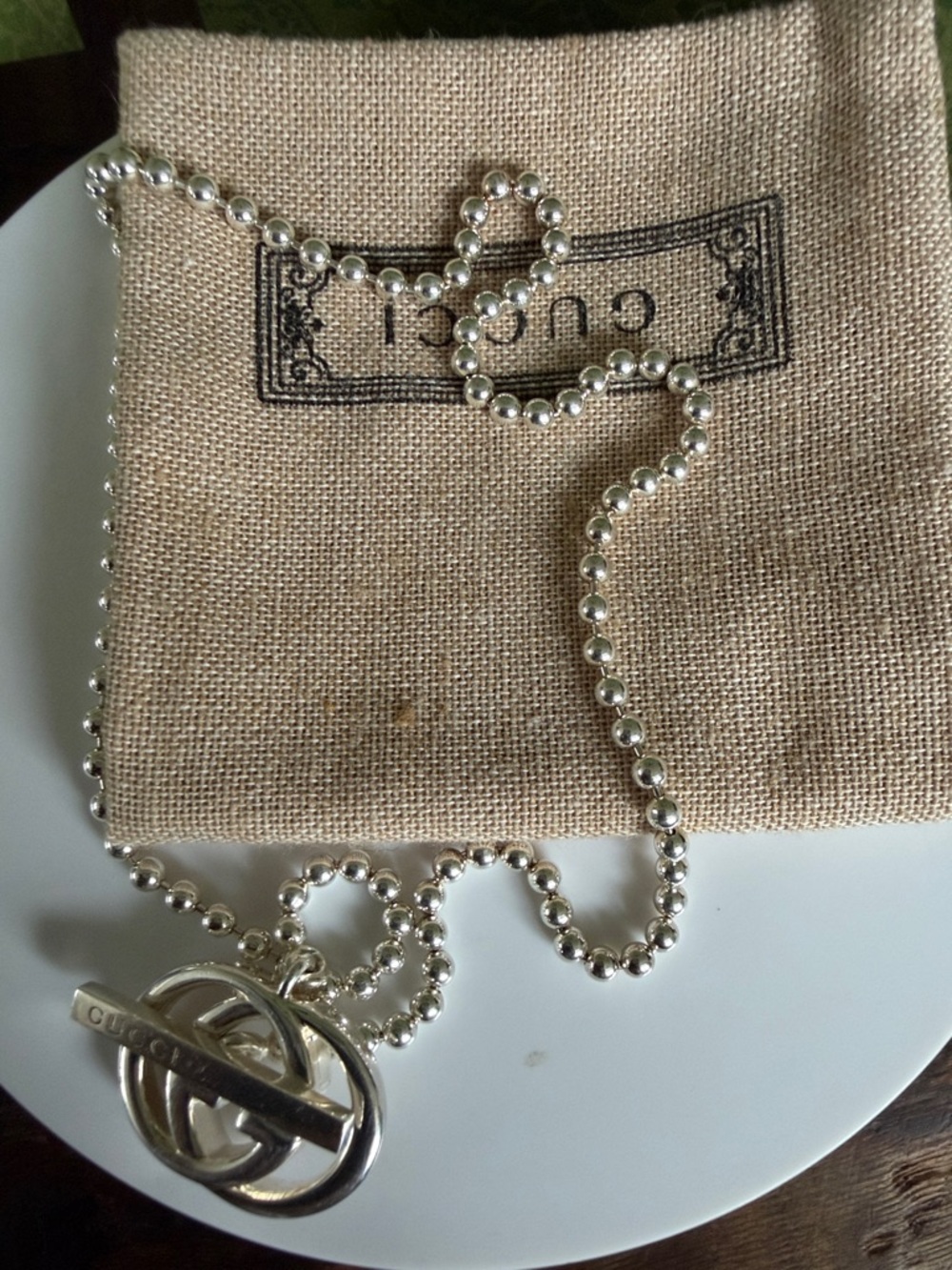 Gucci Silver Interlocking G Ball-Chain Necklace